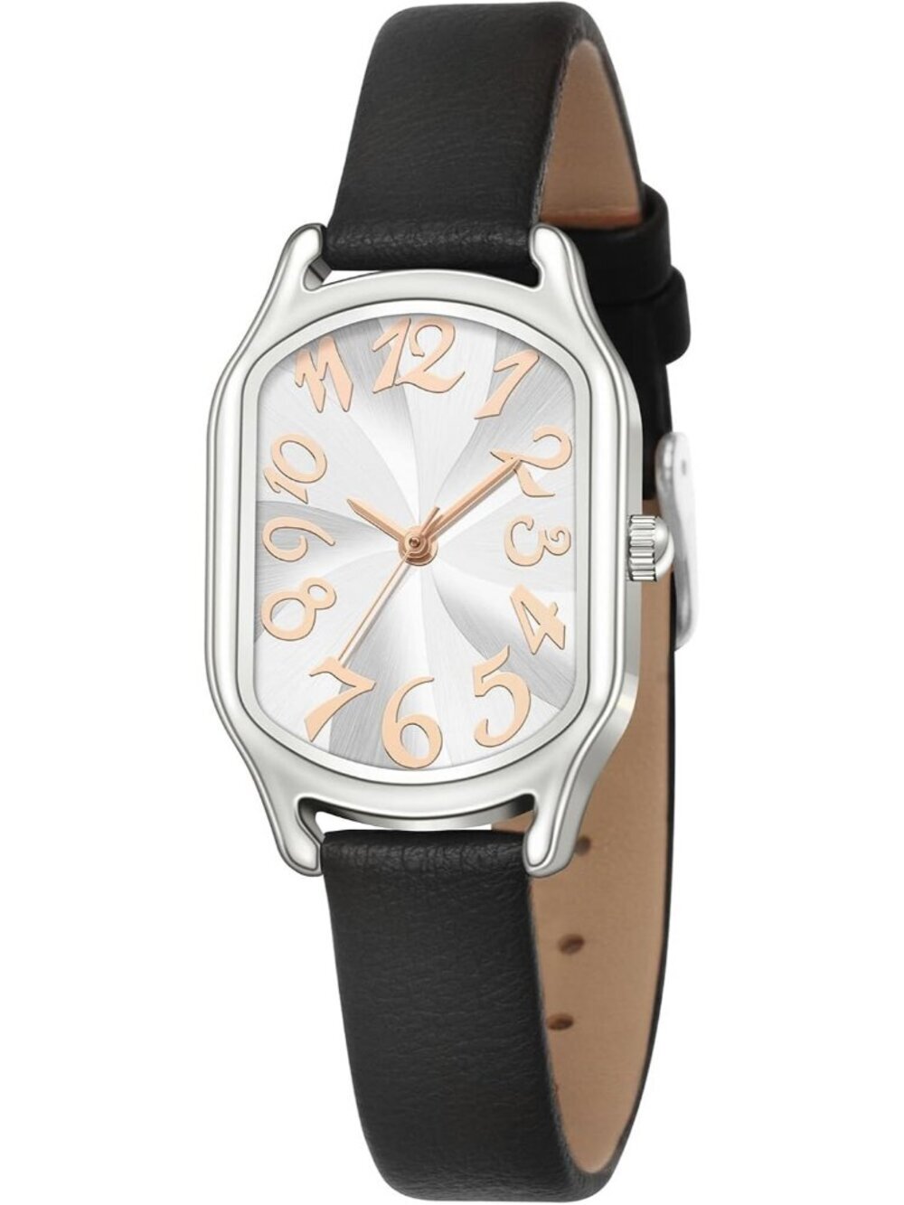 Women's Black/Silver Square Classic Vintage Dial Leather Strap Cute Wrist Watch